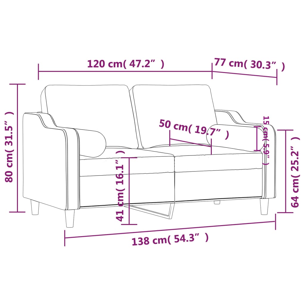 Divano a 2 Posti con Cuscini Grigio Chiaro 120 cm in Tessuto | homemem39