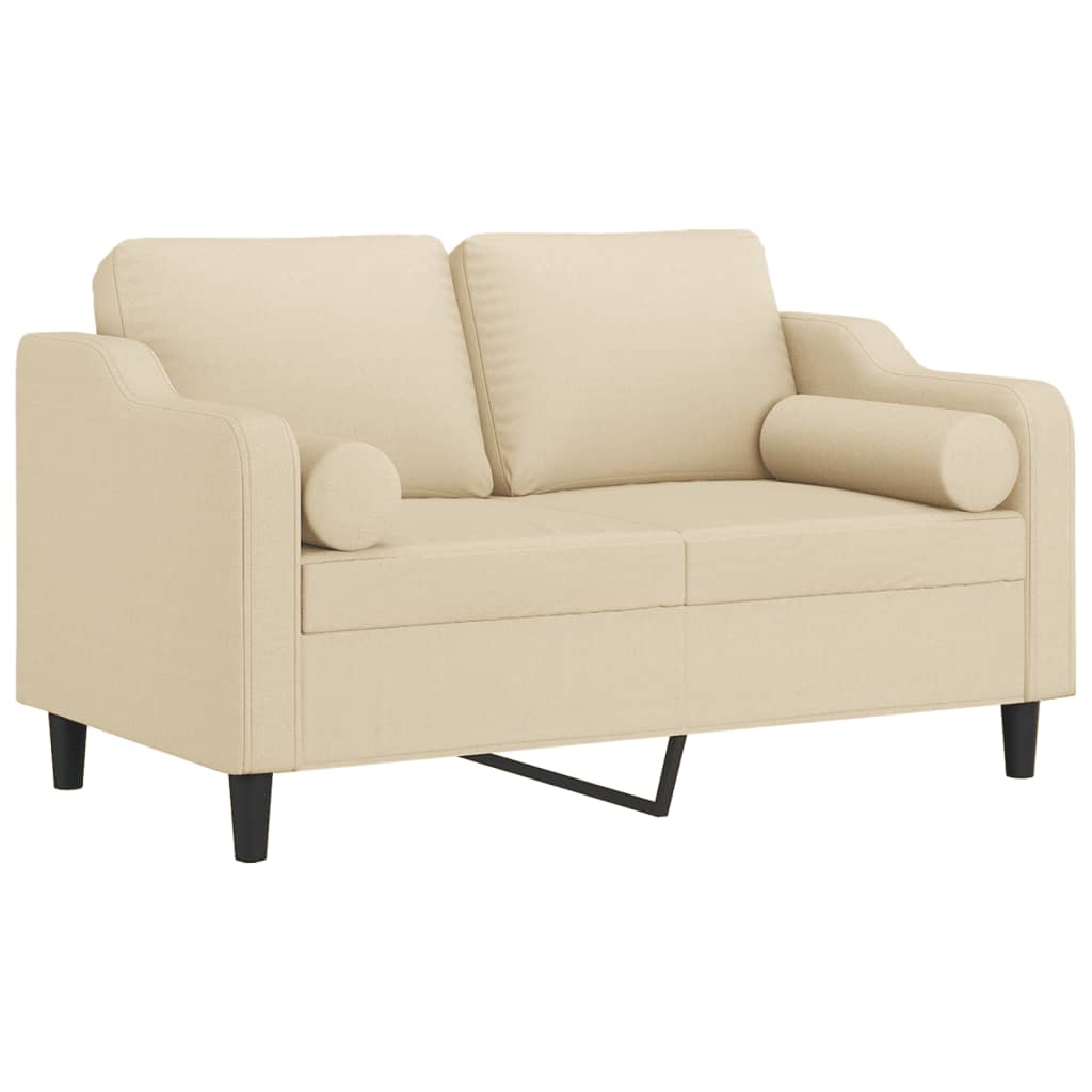 Divano a 2 Posti con Cuscini Crema 120 cm in Tessuto | homemem39