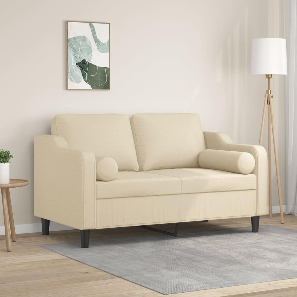 Divano a 2 Posti con Cuscini Crema 120 cm in Tessuto | homemem39