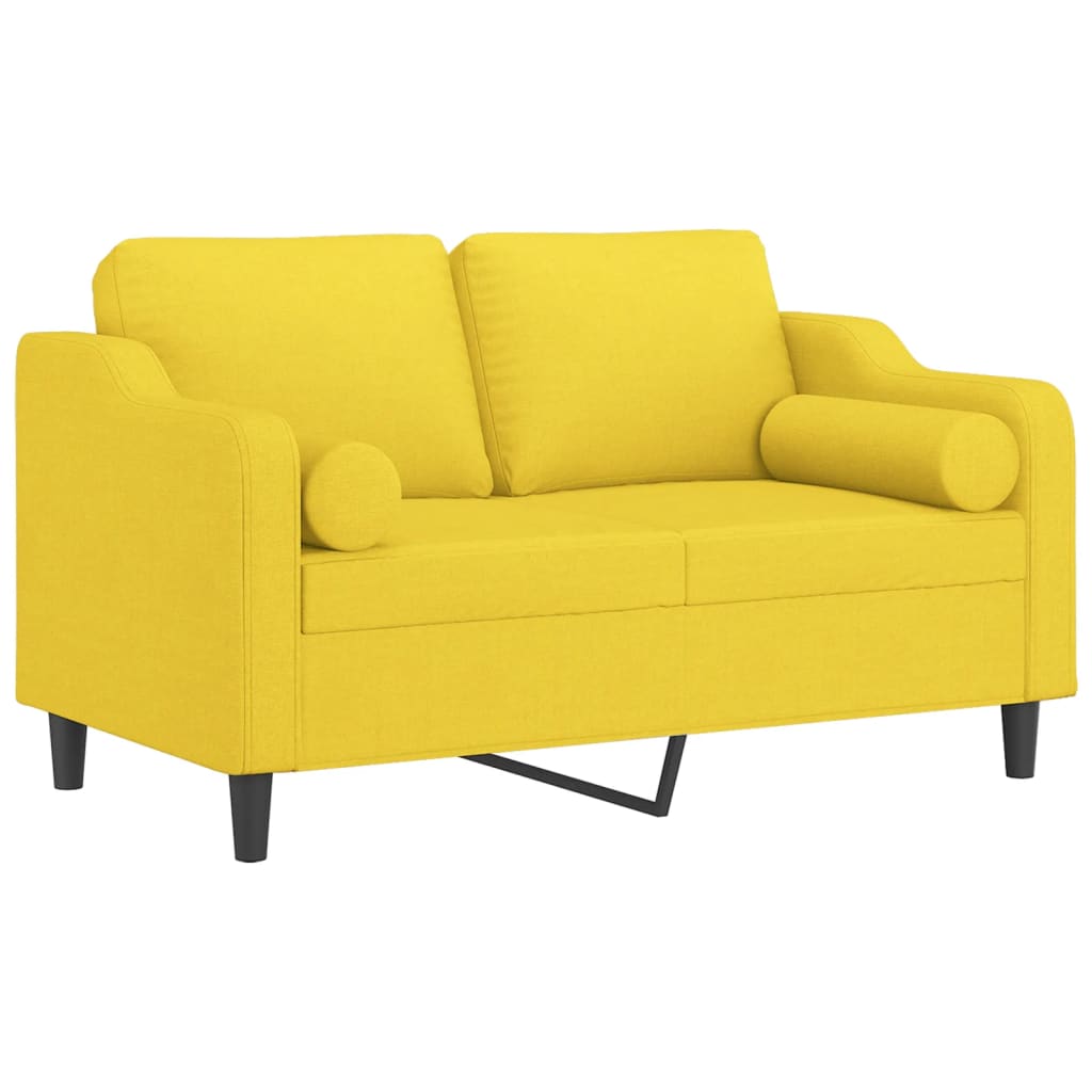 Divano a 2 Posti con Cuscini Giallo Chiaro 120 cm in Tessuto | homemem39