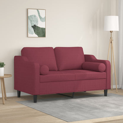 Divano a 2 Posti con Cuscini Rosso Vino 120 cm in Tessuto | homemem39
