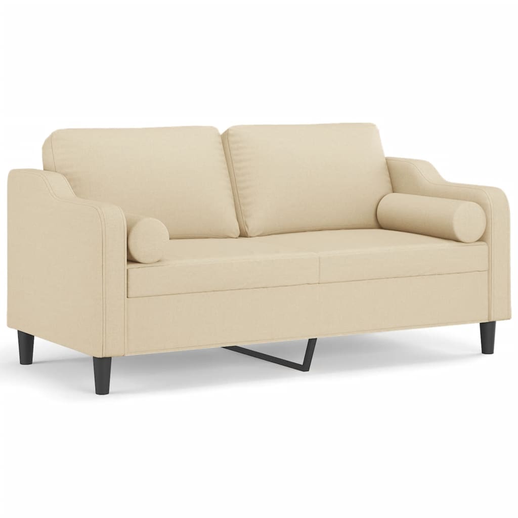 Divano a 2 Posti con Cuscini Crema 140 cm in Tessuto | homemem39