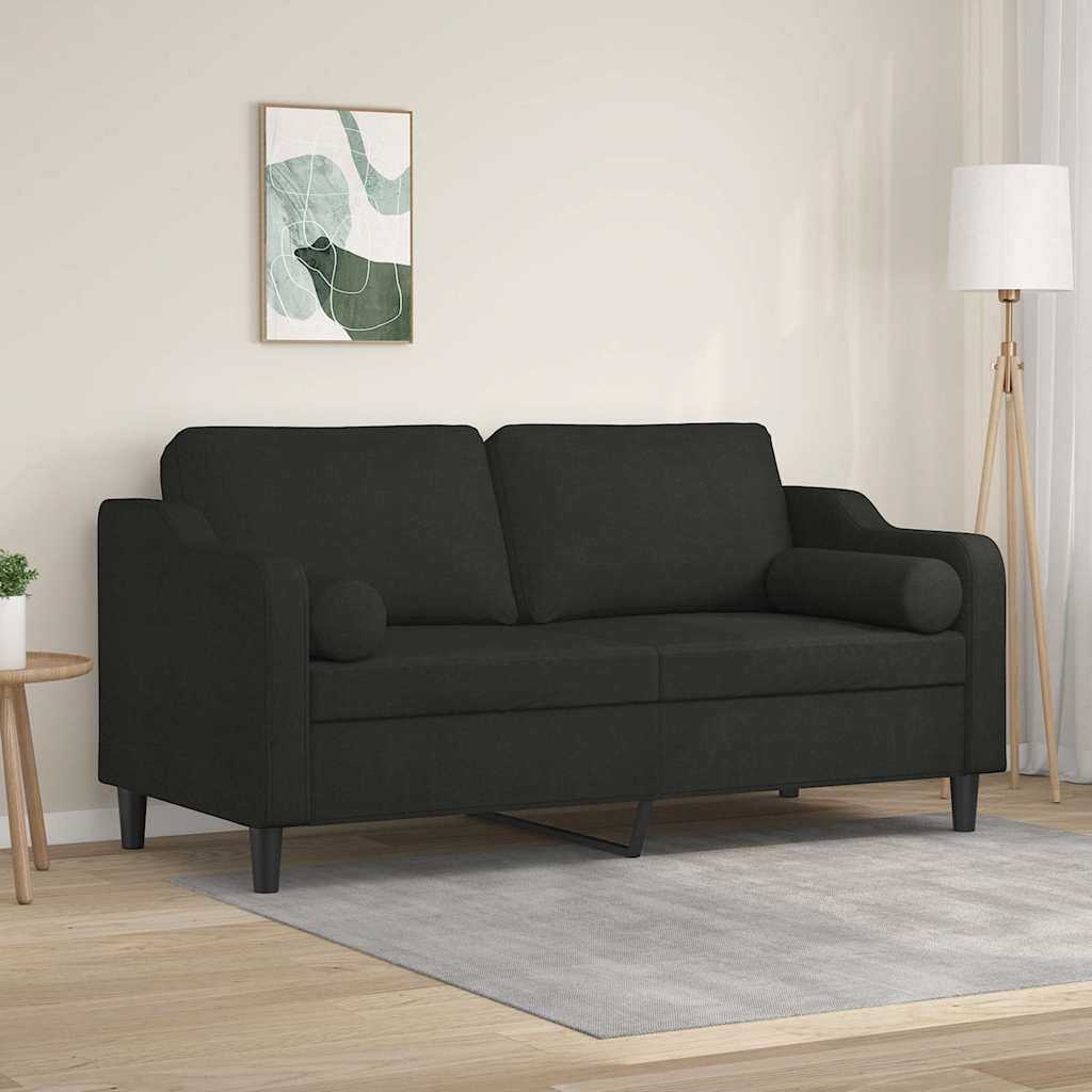 Divano a 2 Posti con Cuscini Nero 140 cm in Tessuto | homemem39