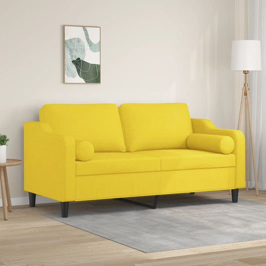 Divano a 2 Posti con Cuscini Giallo Chiaro 140 cm in Tessuto - homemem39