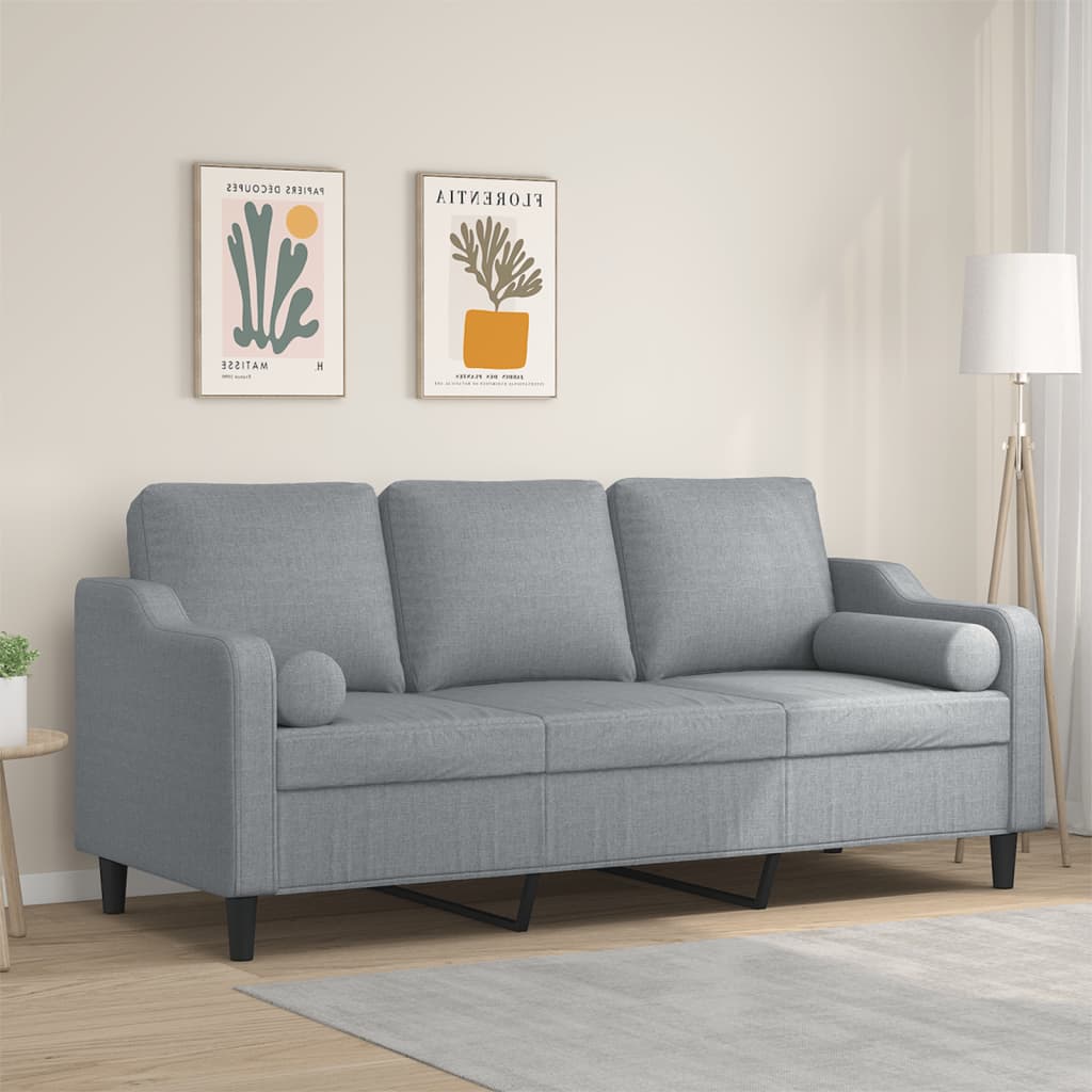Divano a 3 Posti con Cuscini Grigio Chiaro 180 cm in Tessuto | homemem39