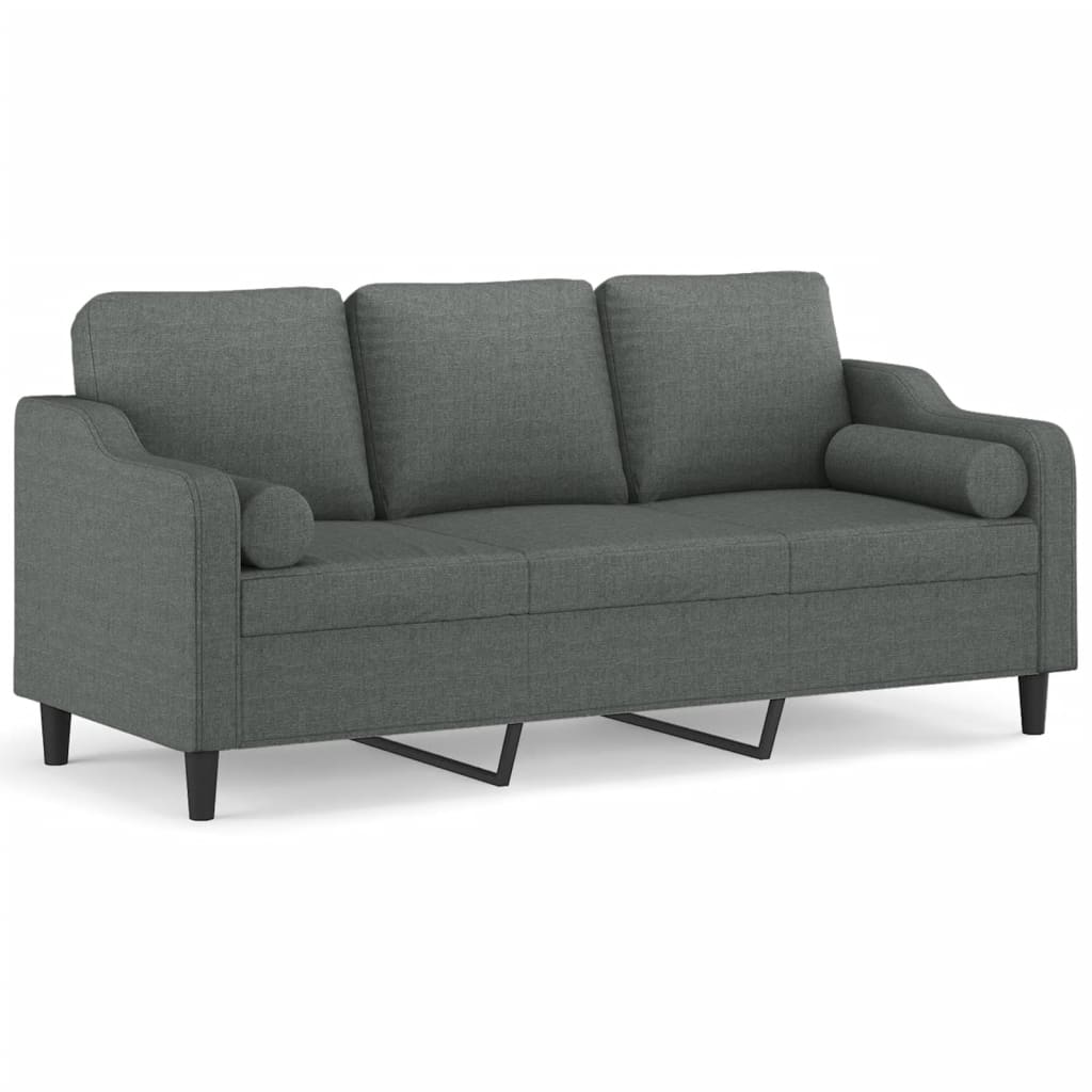 Divano a 3 Posti con Cuscini Grigio Scuro 180 cm in Tessuto | homemem39