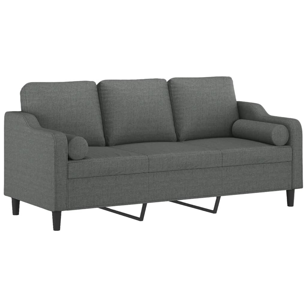 Divano a 3 Posti con Cuscini Grigio Scuro 180 cm in Tessuto | homemem39