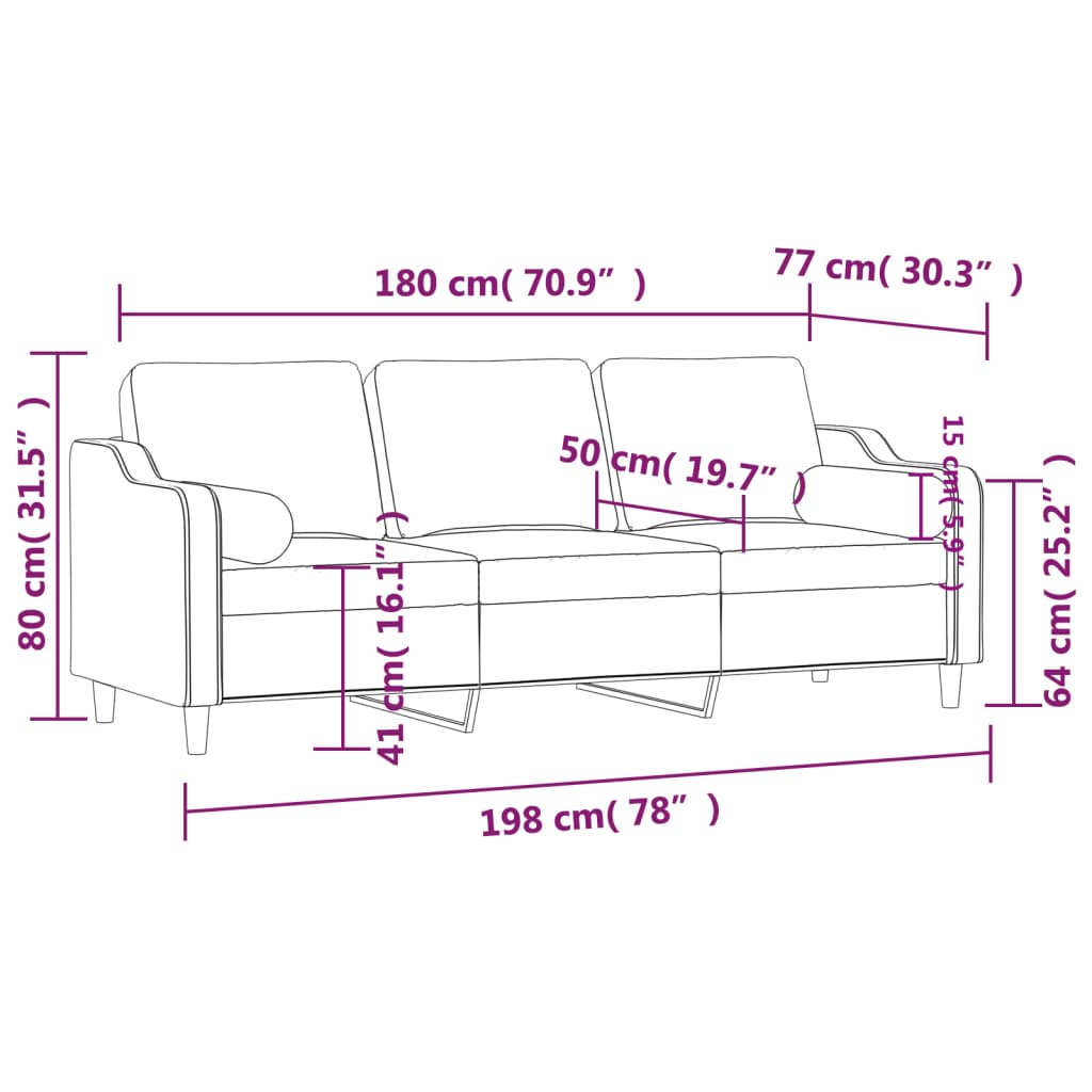 Divano a 3 Posti con Cuscini Grigio Scuro 180 cm in Tessuto | homemem39