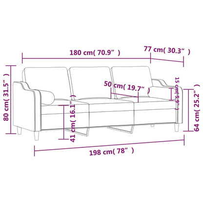 Divano a 3 Posti con Cuscini Grigio Scuro 180 cm in Tessuto | homemem39