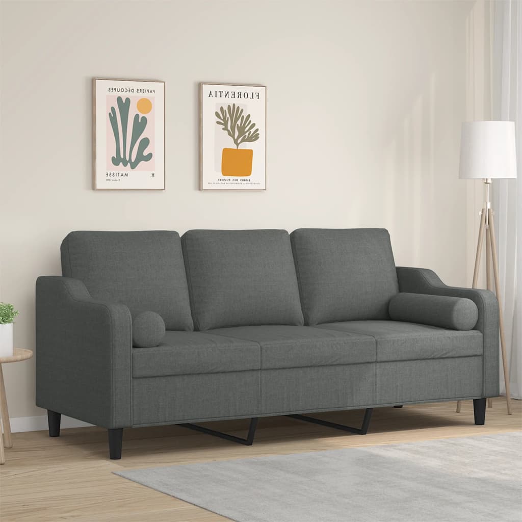 Divano a 3 Posti con Cuscini Grigio Scuro 180 cm in Tessuto | homemem39