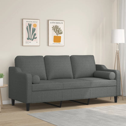 Divano a 3 Posti con Cuscini Grigio Scuro 180 cm in Tessuto | homemem39