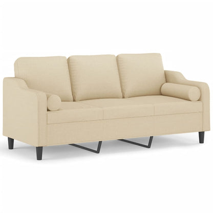 Divano a 3 Posti con Cuscini Crema 180 cm in Tessuto | homemem39