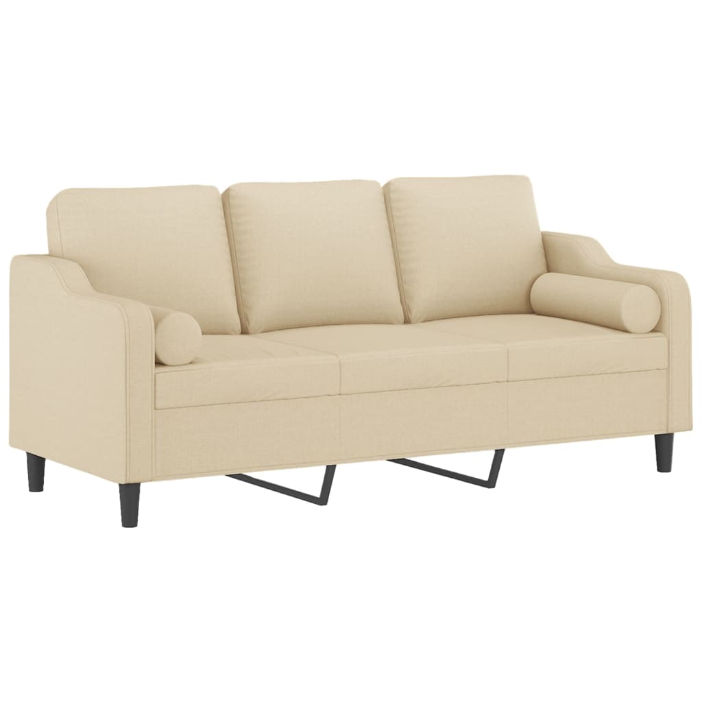 Divano a 3 Posti con Cuscini Crema 180 cm in Tessuto | homemem39
