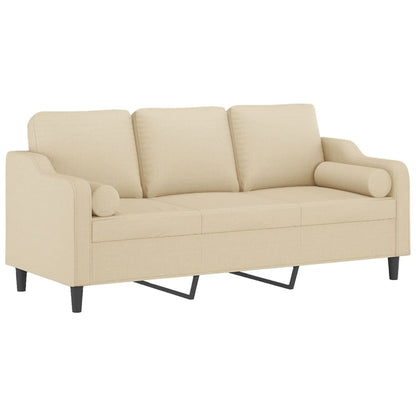 Divano a 3 Posti con Cuscini Crema 180 cm in Tessuto | homemem39