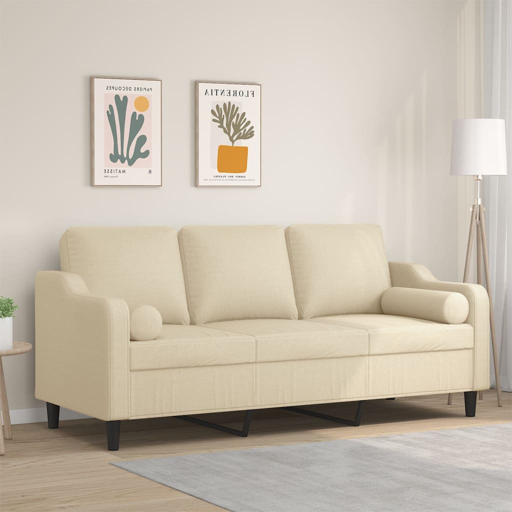 Divano a 3 Posti con Cuscini Crema 180 cm in Tessuto | homemem39