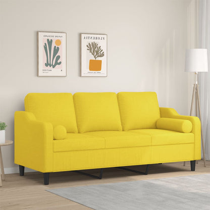 Divano a 3 Posti con Cuscini Giallo Chiaro 180 cm in Tessuto - homemem39