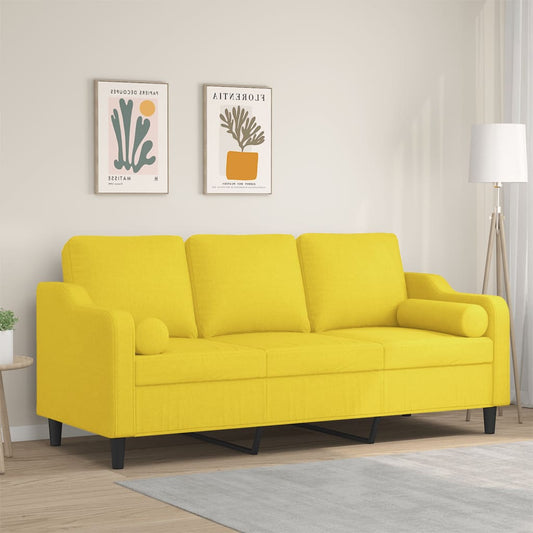 Divano a 3 Posti con Cuscini Giallo Chiaro 180 cm in Tessuto - homemem39