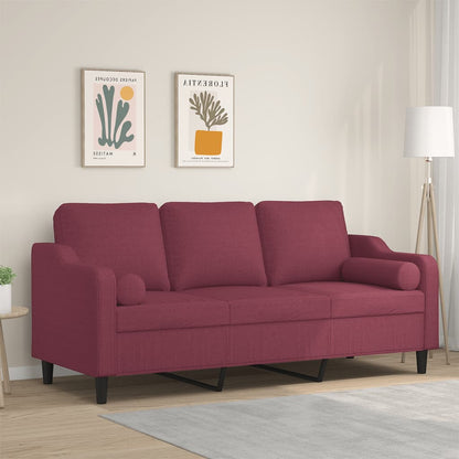 Divano a 3 Posti con Cuscini Rosso Vino 180 cm in Tessuto | homemem39