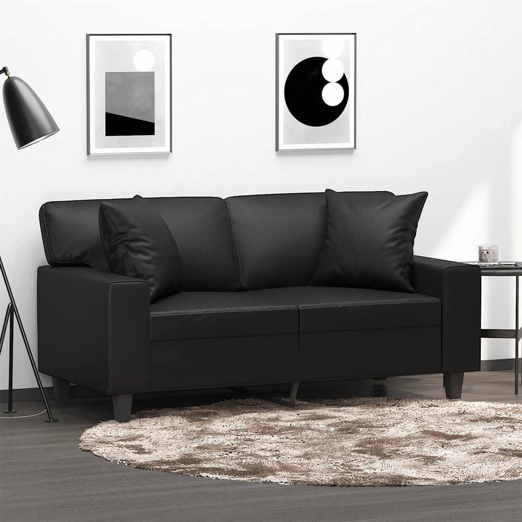 Divano a 2 Posti con Cuscini Nero 120 cm in Similpelle | homemem39