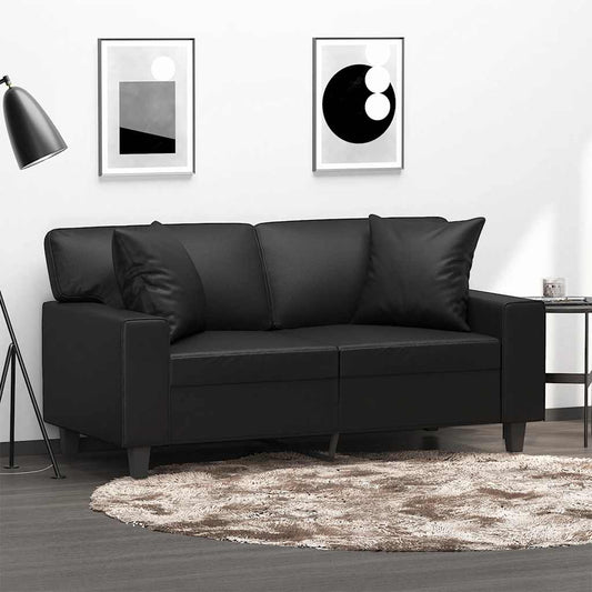 Divano a 2 Posti con Cuscini Nero 120 cm in Similpelle | homemem39