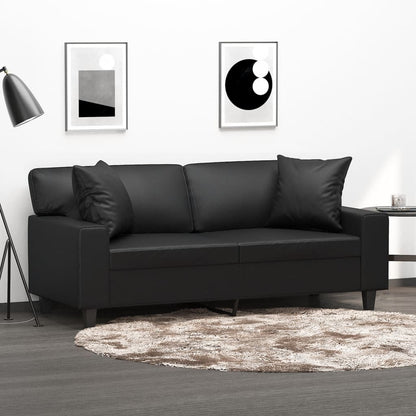Divano a 2 Posti con Cuscini Nero 140 cm in Similpelle | homemem39