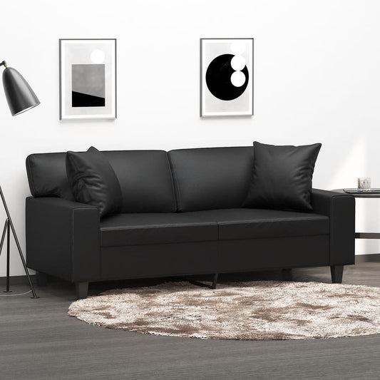 Divano a 2 Posti con Cuscini Nero 140 cm in Similpelle | homemem39