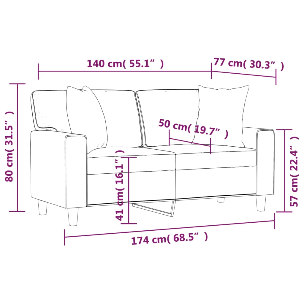Divano a 2 Posti con Cuscini Crema 140 cm in Similpelle | homemem39