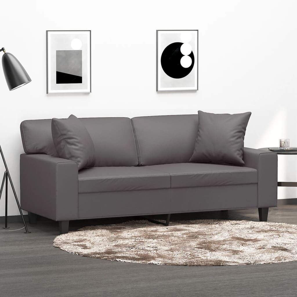 Divano a 2 Posti con Cuscini Grigio 140 cm in Similpelle | homemem39