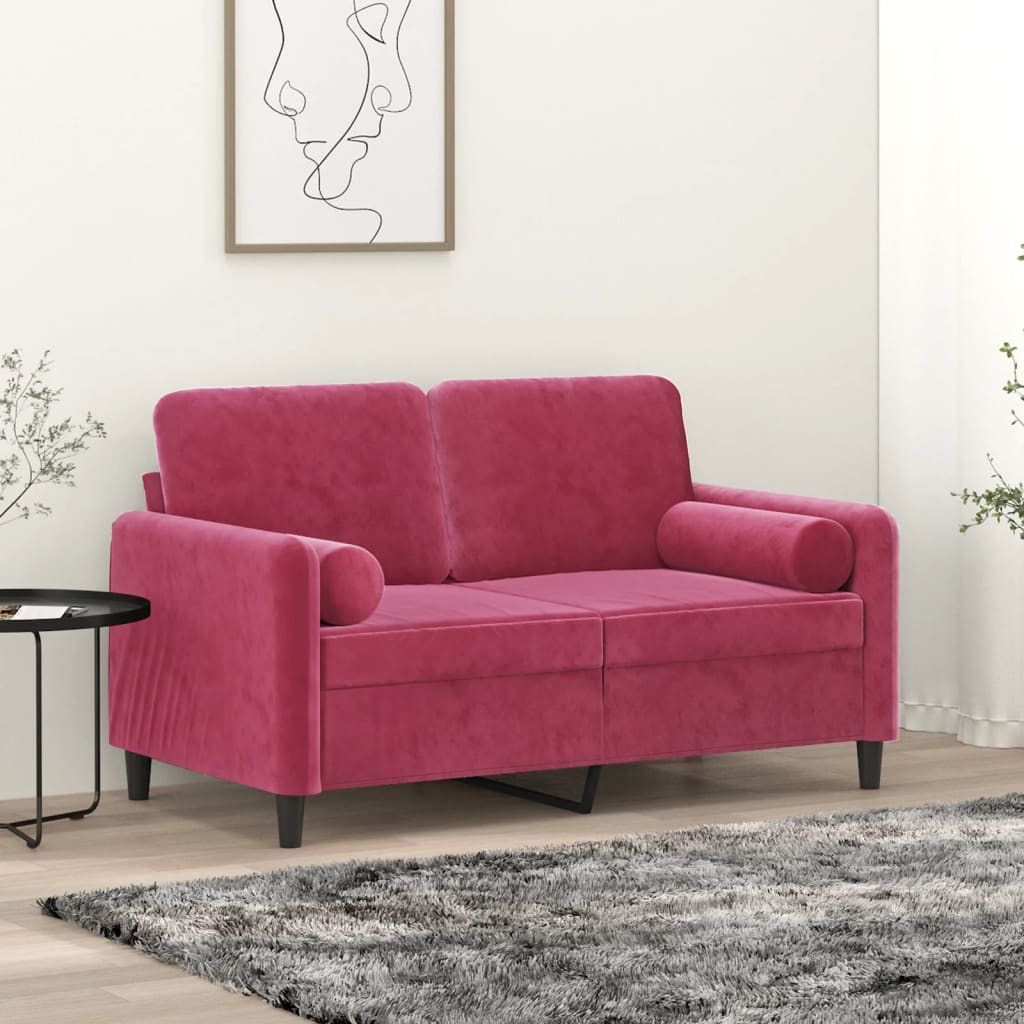Divano a 2 Posti con Cuscini Rosso Vino 120 cm in Velluto | homemem39