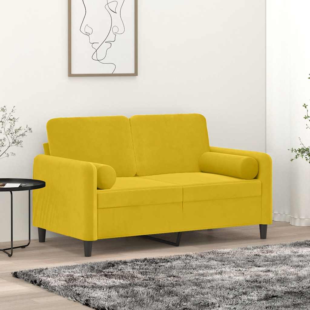 Divano a 2 Posti con Cuscini Giallo 120 cm in Velluto | homemem39