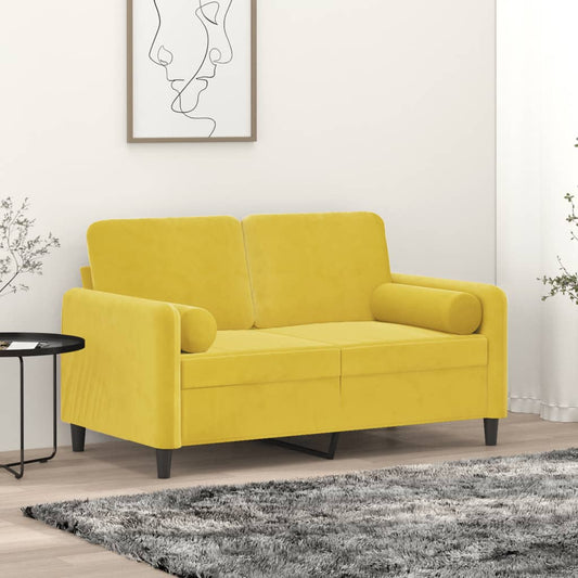 Divano a 2 Posti con Cuscini Giallo 120 cm in Velluto - homemem39