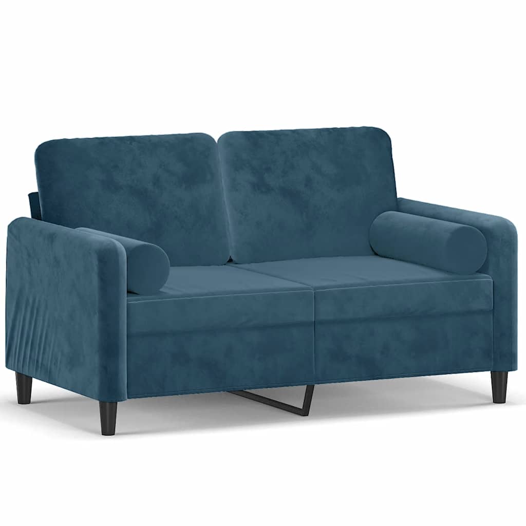 Divano a 2 Posti con Cuscini Blu 120 cm in Velluto | homemem39