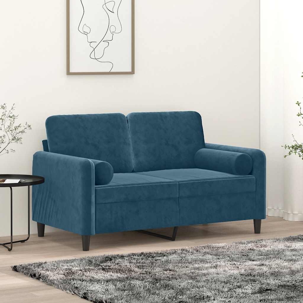 Divano a 2 Posti con Cuscini Blu 120 cm in Velluto | homemem39