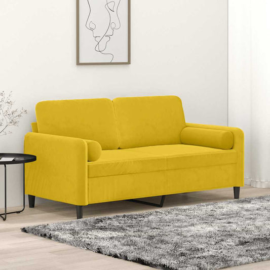 Divano a 2 Posti con Cuscini Giallo 140 cm in Velluto | homemem39