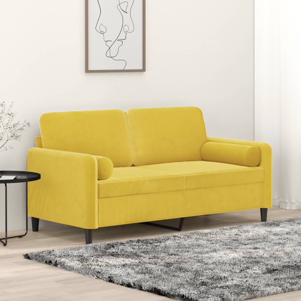 Divano a 2 Posti con Cuscini Giallo 140 cm in Velluto - homemem39