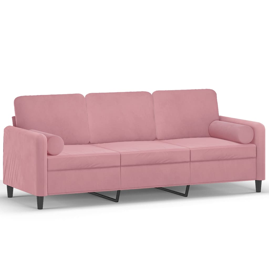 Divano a 3 Posti con Cuscini Rosa 180 cm in Velluto - homemem39