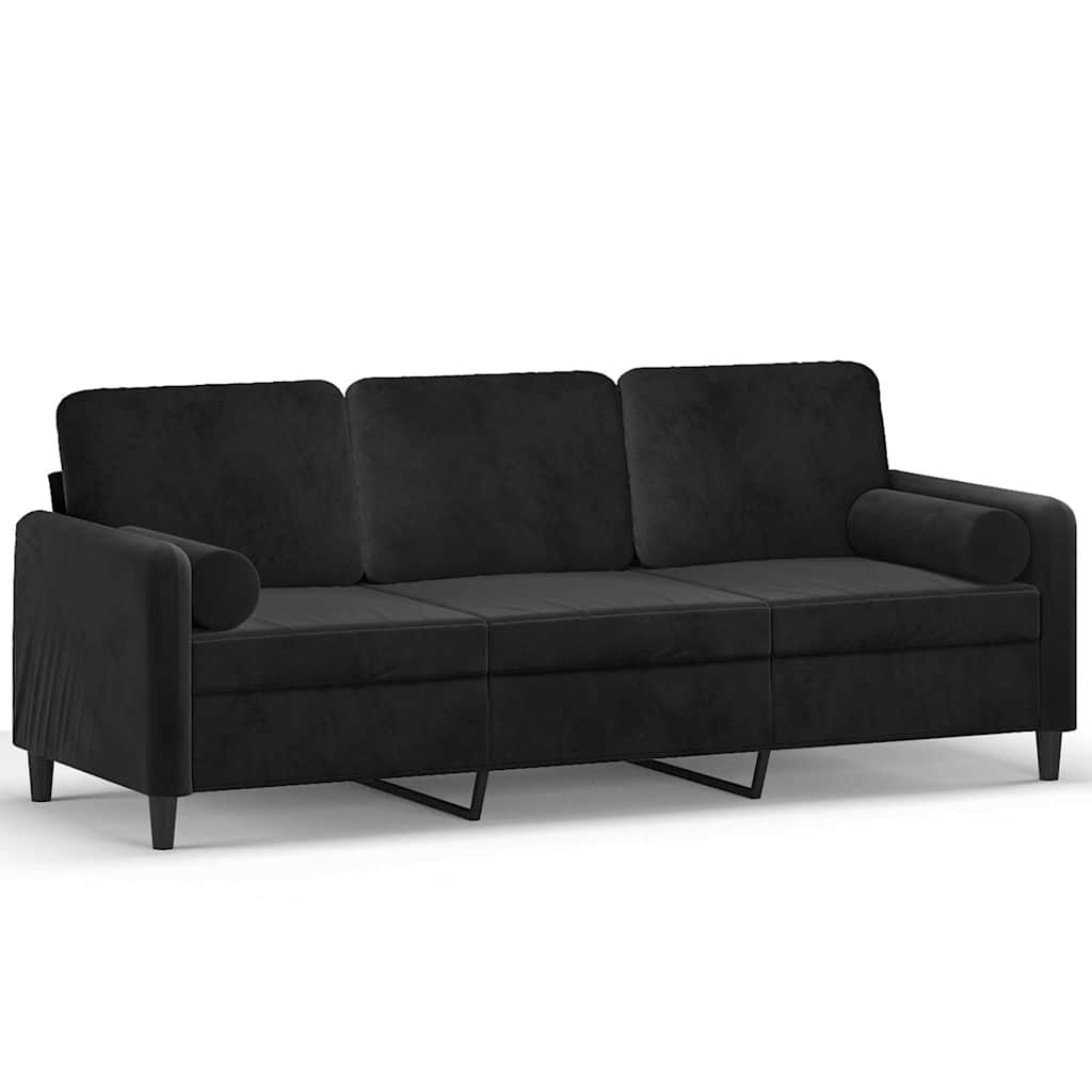 Divano a 3 Posti con Cuscini Nero 180 cm in Velluto | homemem39