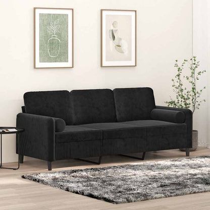 Divano a 3 Posti con Cuscini Nero 180 cm in Velluto | homemem39