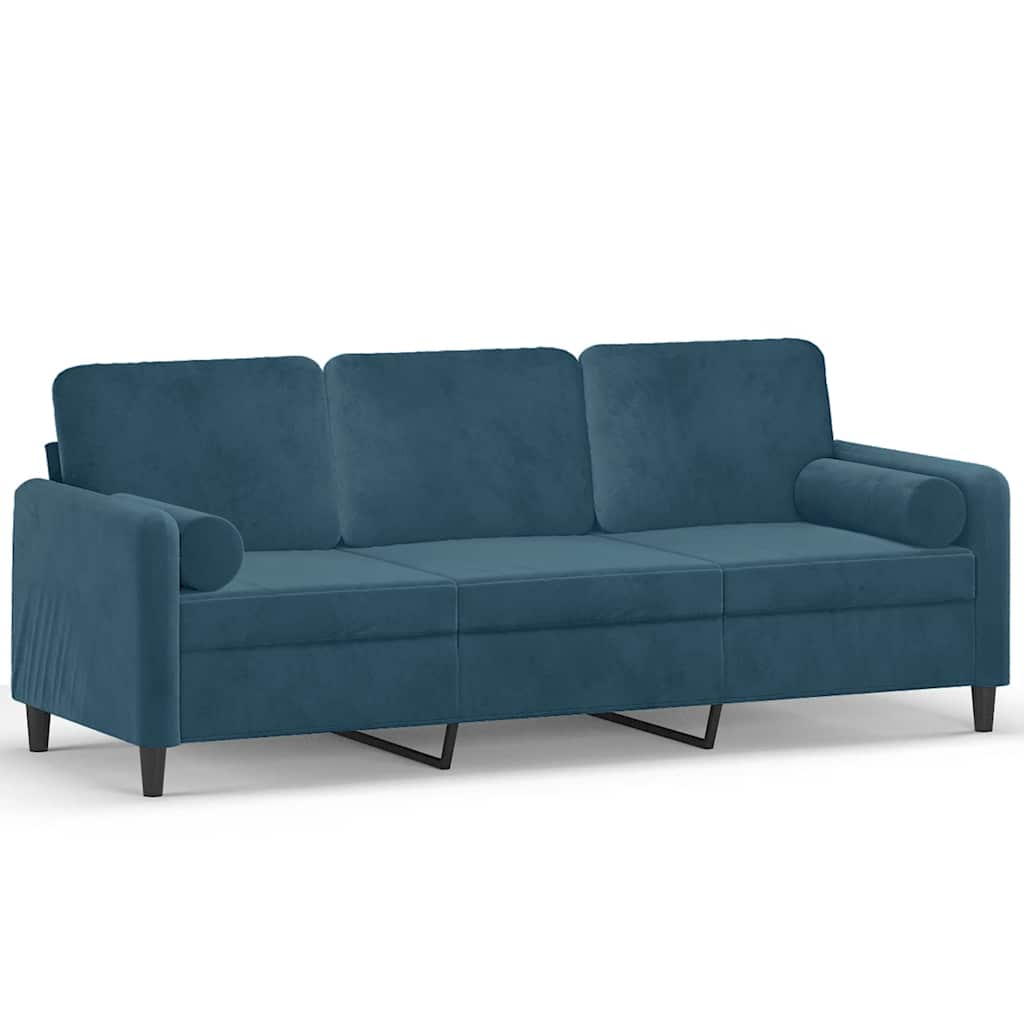 Divano a 3 Posti con Cuscini Blu 180 cm in Velluto | homemem39