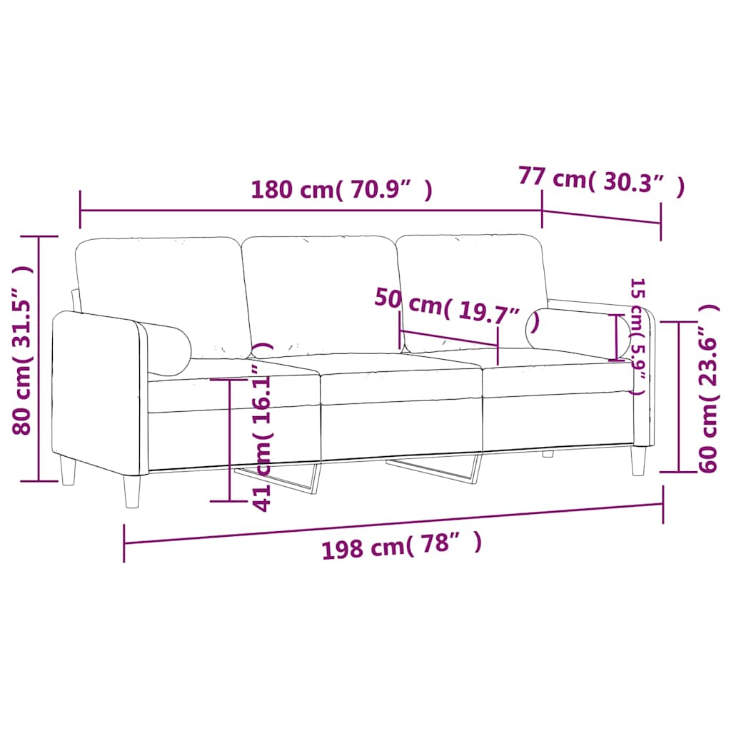 Divano a 3 Posti con Cuscini Blu 180 cm in Velluto | homemem39