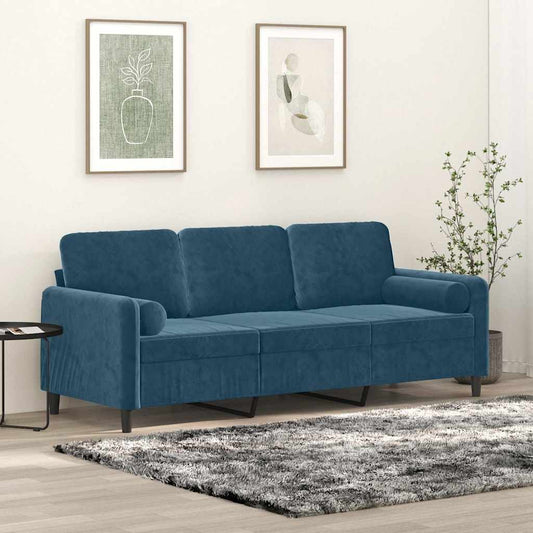 Divano a 3 Posti con Cuscini Blu 180 cm in Velluto | homemem39