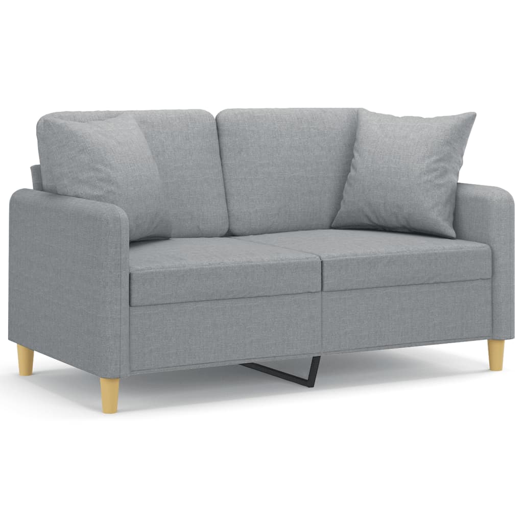 Divano a 2 Posti con Cuscini Grigio Chiaro 120 cm in Tessuto - homemem39