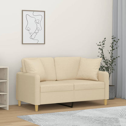 Divano a 2 Posti con Cuscini Crema 120 cm in Tessuto