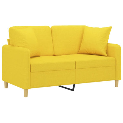 Divano a 2 Posti con Cuscini Giallo Chiaro 120 cm in Tessuto