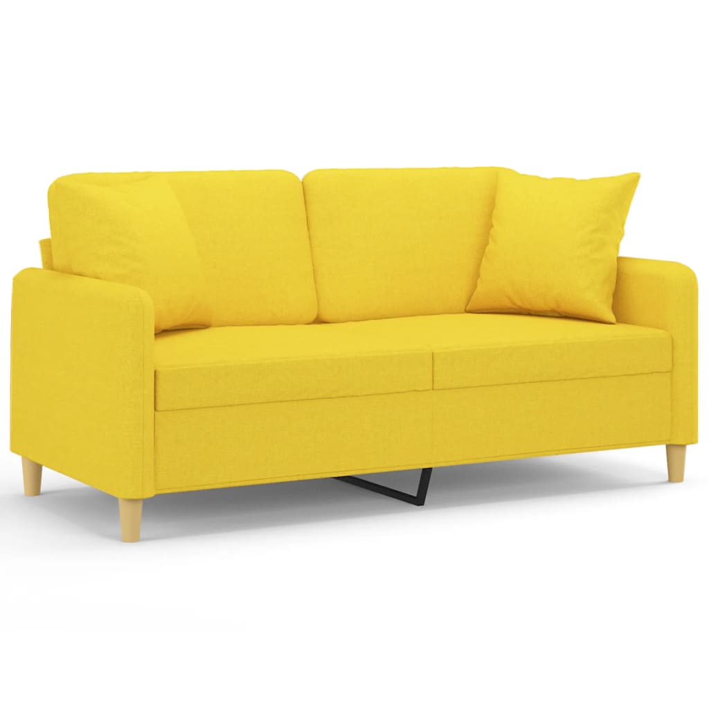 Divano a 2 Posti con Cuscini Giallo Chiaro 140 cm in Tessuto | homemem39