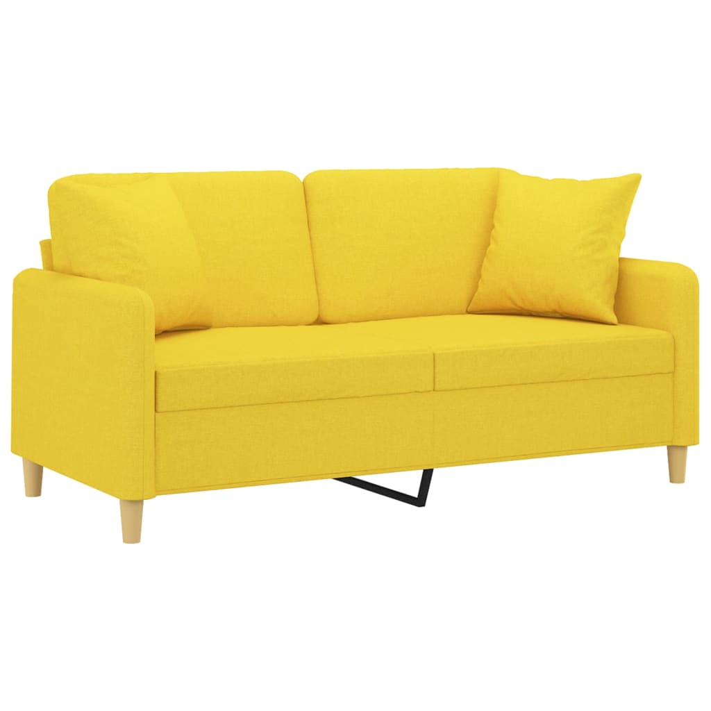 Divano a 2 Posti con Cuscini Giallo Chiaro 140 cm in Tessuto | homemem39