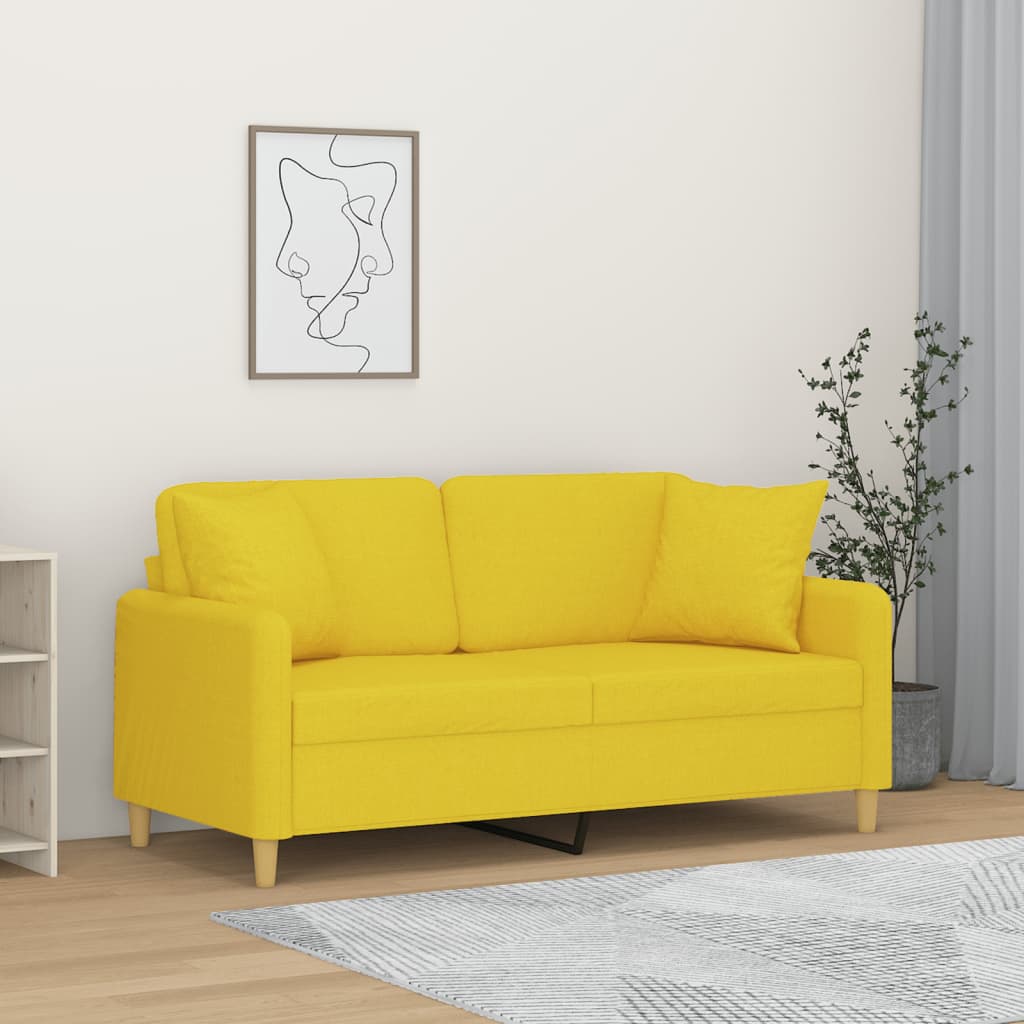 Divano a 2 Posti con Cuscini Giallo Chiaro 140 cm in Tessuto | homemem39
