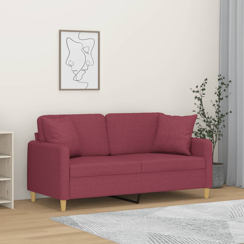 Divano a 2 Posti con Cuscini Rosso Vino 140 cm in Tessuto | homemem39