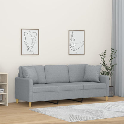 Divano a 3 Posti con Cuscini Grigio Chiaro 180 cm in Tessuto | homemem39