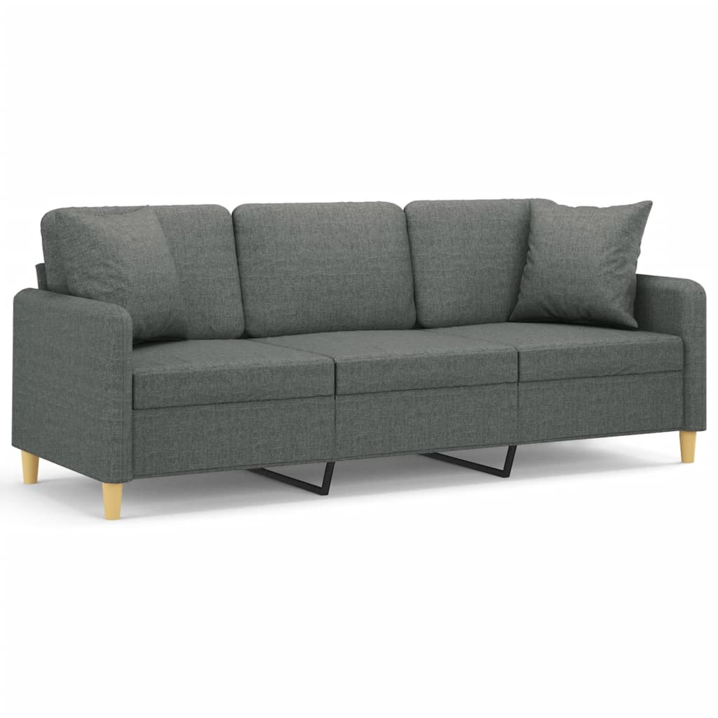 Divano a 3 Posti con Cuscini Grigio Scuro 180 cm in Tessuto | homemem39